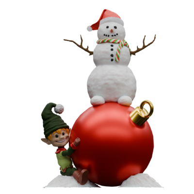 Elf & Snowman In Christmas Ball