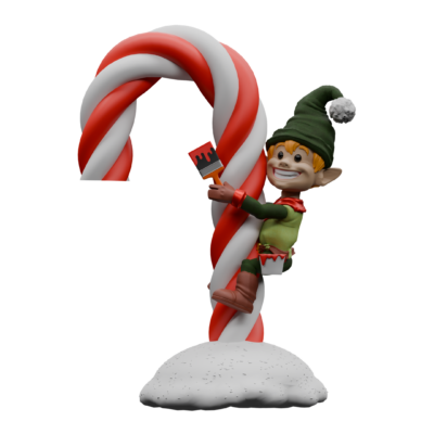 Elf Paintig A Candy Cane