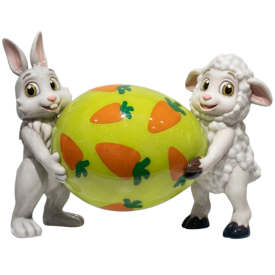 Lamb and Bunny Carrying an Egg